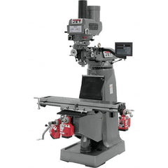 Jet - 9" Table Width x 49" Table Length, Variable Speed Pulley Control, 3 Phase Knee Milling Machine - R8 Spindle Taper, 3 hp - Exact Tooling