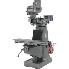 Jet - 9" Table Width x 49" Table Length, Variable Speed Pulley Control, 3 Phase Knee Milling Machine - R8 Spindle Taper, 3 hp - Exact Tooling