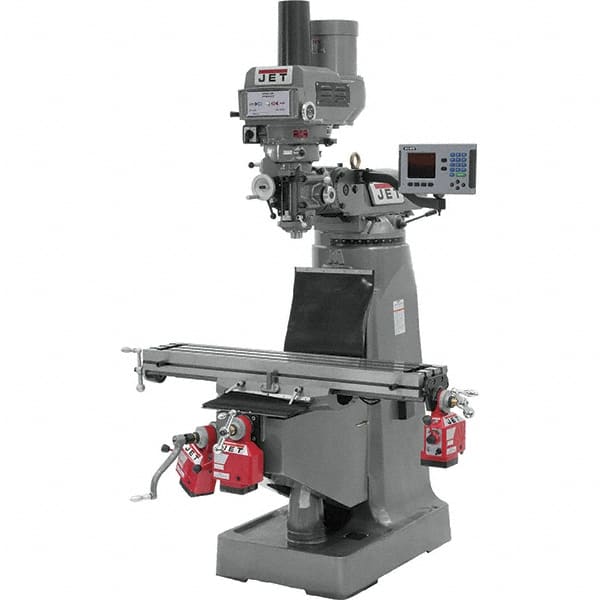 Jet - 9" Table Width x 49" Table Length, Variable Speed Pulley Control, 3 Phase Knee Milling Machine - R8 Spindle Taper, 3 hp - Exact Tooling