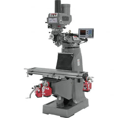 Jet - 9" Table Width x 49" Table Length, Variable Speed Pulley Control, 3 Phase Knee Milling Machine - R8 Spindle Taper, 3 hp - Exact Tooling