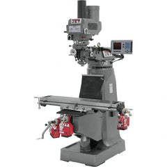 Jet - 9" Table Width x 49" Table Length, Variable Speed Pulley Control, 3 Phase Knee Milling Machine - R8 Spindle Taper, 3 hp - Exact Tooling
