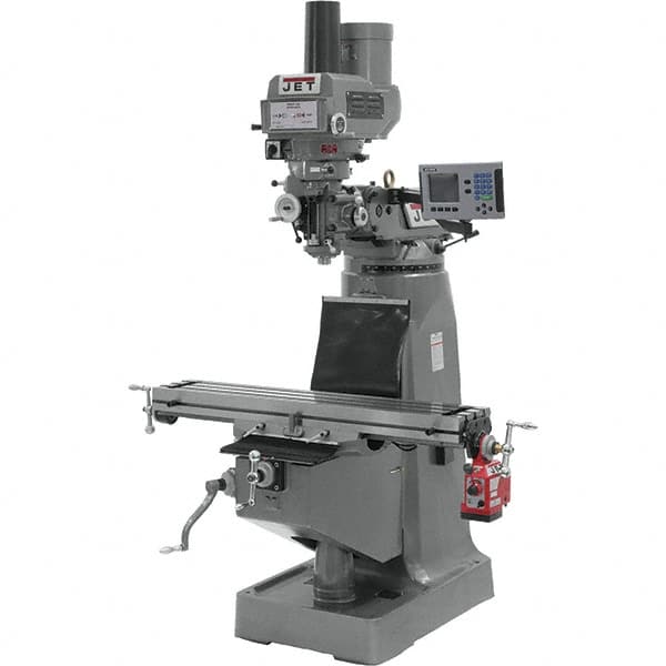 Jet - 9" Table Width x 49" Table Length, Variable Speed Pulley Control, 3 Phase Knee Milling Machine - R8 Spindle Taper, 3 hp - Exact Tooling