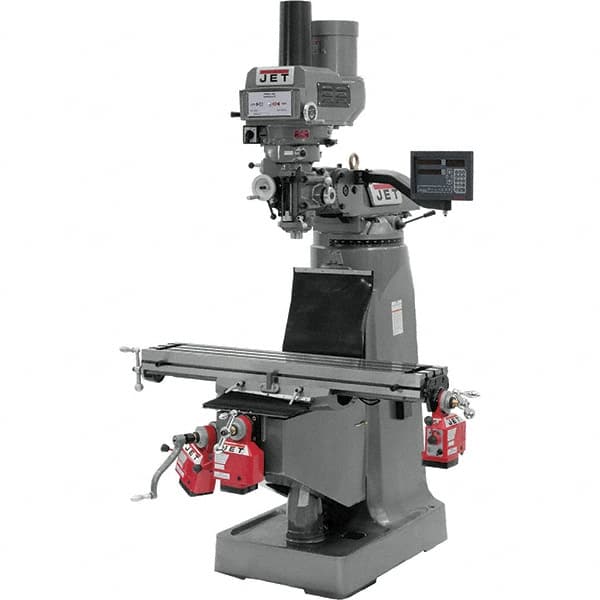 Jet - 9" Table Width x 49" Table Length, Variable Speed Pulley Control, 3 Phase Knee Milling Machine - R8 Spindle Taper, 3 hp - Exact Tooling