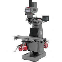 Jet - 9" Table Width x 49" Table Length, Variable Speed Pulley Control, 3 Phase Knee Milling Machine - R8 Spindle Taper, 3 hp - Exact Tooling