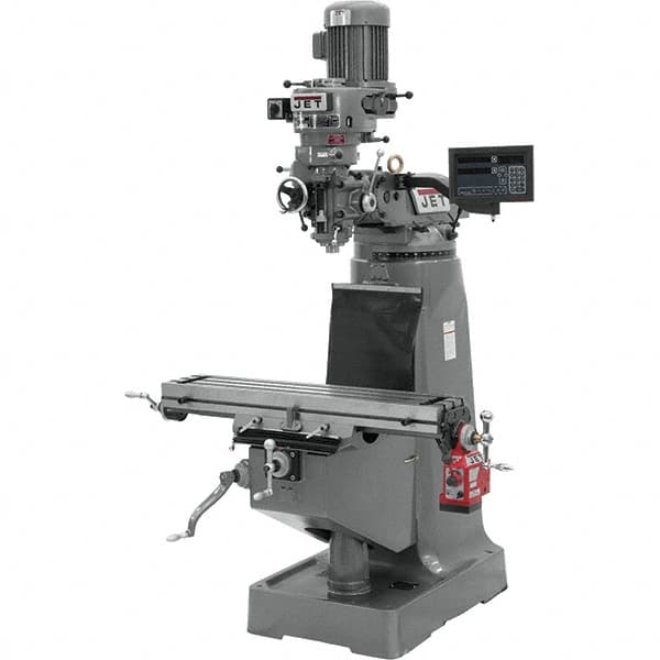 Jet - 9" Table Width x 42" Table Length, Variable Speed Pulley Control, 1 Phase Knee Milling Machine - R8 Spindle Taper, 2 hp - Exact Tooling