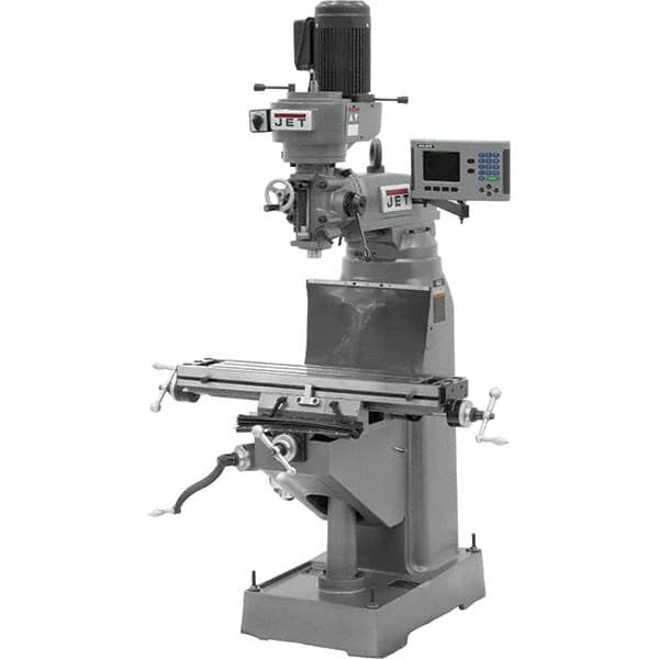 Jet - 7-7/8" Table Width x 35-3/4" Table Length, Variable Speed Pulley Control, 3 Phase Knee Milling Machine - R8 Spindle Taper, 1-1/2 hp - Exact Tooling