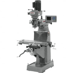 Jet - 7-7/8" Table Width x 35-3/4" Table Length, Variable Speed Pulley Control, 3 Phase Knee Milling Machine - R8 Spindle Taper, 1-1/2 hp - Exact Tooling
