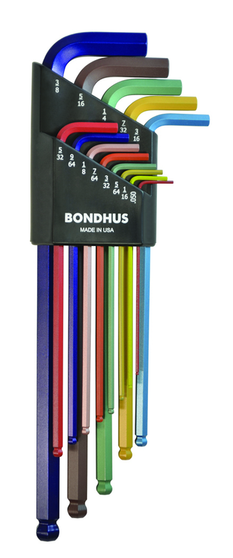 13 Piece - .050 - 3/8" Extra Long Arm - ColorGuard Ball End L-Wrench Set - Exact Tooling