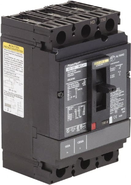 Square D - 100 Amp, 250 VDC, 600 VAC, 3 Pole, Panel Mount Molded Case Circuit Breaker - Thermal Magnetic Trip, Multiple Breaking Capacity Ratings, 14-3/0 AWG - Exact Tooling
