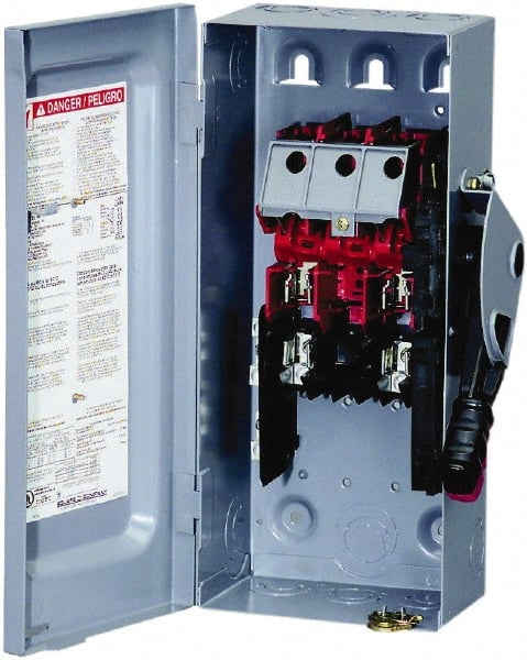 Square D - 60 Amp, 240 VAC, 250 VDC, 3 Pole Fused Safety Switch - NEMA 1, 10 hp at 240 VAC, 10 hp at 250 VDC (Single Phase), 15 hp at 240 VAC, 10 hp at 250 VDC (Triple Phase), ST Contact Form - Exact Tooling