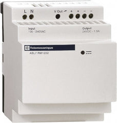 Schneider Electric - 60 Watt, 2.50 Amp, 200 to 240 VAC Input, 24 VDC Output, DIN Rail, Panel Power Supply - Screw Connection, 60mm Wide x 59mm Deep x 100mm High, 84-100% Efficiency, Green LED Output - Exact Tooling