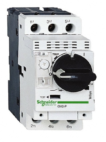 Schneider Electric - 1.60 Amp, 690 VAC at 50/60 Hz, 3 Pole, Bolt On, Clip Motor Circuit Breaker - Thermal Magnetic Trip, Multiple Breaking Capacity Ratings, 97mm Deep x 89mm High x 45mm Wide - Exact Tooling