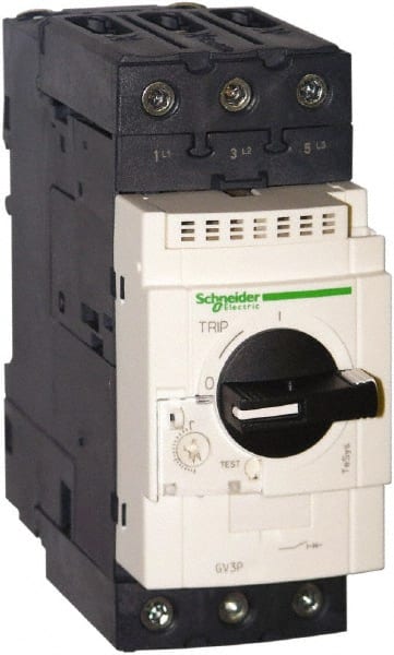 Schneider Electric - 40 Amp, 690 VAC at 50/60 Hz, 3 Pole, Bolt On, Clip Motor Circuit Breaker - Thermal Magnetic Trip, Multiple Breaking Capacity Ratings, 136mm Deep x 132mm High x 55mm Wide - Exact Tooling