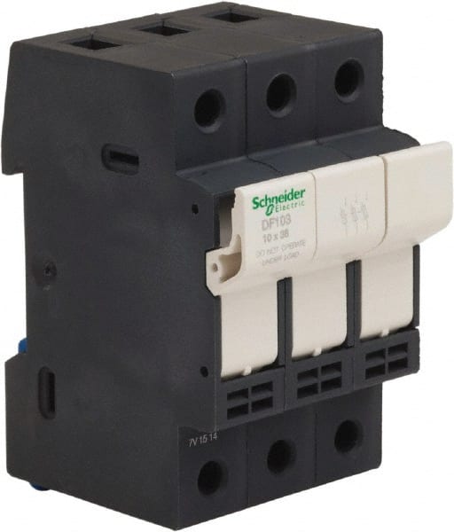 Schneider Electric - 3 Pole, 600 Volt, 32 Amp, DIN Rail Mount Fuse Holder - Compatible with 38mm Long x 52mm Wide and 10mm Diameter Fuse - Exact Tooling