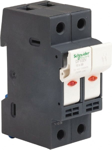 Schneider Electric - 2 Pole, 600 Volt, 32 Amp, DIN Rail Mount Fuse Holder - Compatible with AM,GG Class, 38mm Long x 35mm Wide and 10mm Diameter Fuse - Exact Tooling