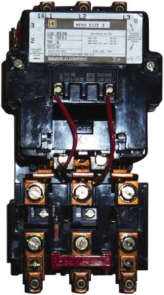 Square D - 440 Coil VAC at 50 Hz, 480 Coil VAC at 60 Hz, 90 Amp, NEMA Size 3, Nonreversible Open Enclosure NEMA Motor Starter - 3 Phase hp: 25 at 200 VAC, 30 at 230 VAC, 50 at 460 VAC, 50 at 575 VAC - Exact Tooling
