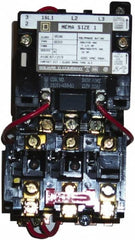 Square D - 220 Coil VAC at 50 Hz, 240 Coil VAC at 60 Hz, 27 Amp, NEMA Size 1, Nonreversible Open Enclosure NEMA Motor Starter - 3 Phase hp: 10 at 460 VAC, 10 at 575 VAC, 7-1/2 at 200 VAC, 7-1/2 at 230 VAC - Exact Tooling