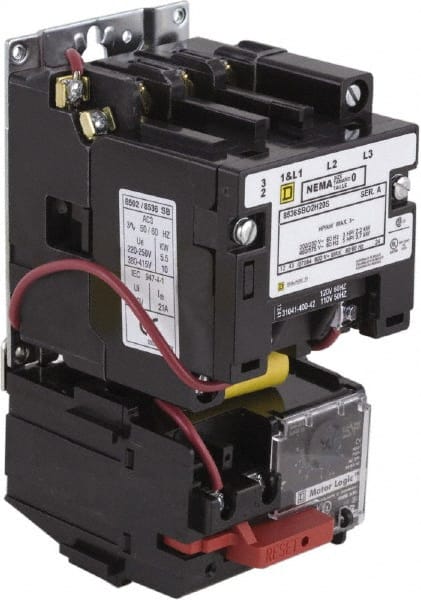 Square D - 440 Coil VAC at 50 Hz, 480 Coil VAC at 60 Hz, 18 Amp, Nonreversible Open Enclosure NEMA Motor Starter - 3 Phase hp: 3 at 200 VAC, 3 at 230 VAC, 5 at 460 VAC, 5 at 575 VAC - Exact Tooling