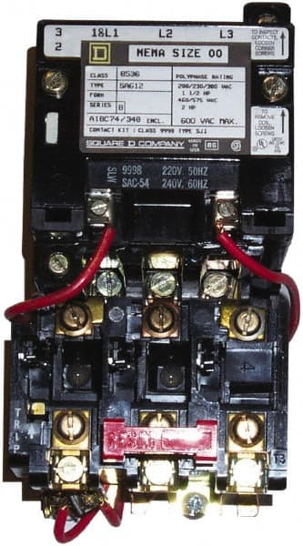 Square D - 24 Coil VAC at 60 Hz, 9 Amp, Nonreversible Open Enclosure NEMA Motor Starter - 3 Phase hp: 1-1/2 at 200 VAC, 1-1/2 at 230 VAC, 2 at 460 VAC, 2 at 575 VAC - Exact Tooling