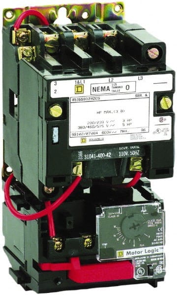 Square D - 110 Coil VAC at 50 Hz, 120 Coil VAC at 60 Hz, 18 Amp, Nonreversible Open Enclosure NEMA Motor Starter - 3 Phase hp: 3 at 200 VAC, 3 at 230 VAC, 5 at 460 VAC, 5 at 575 VAC - Exact Tooling