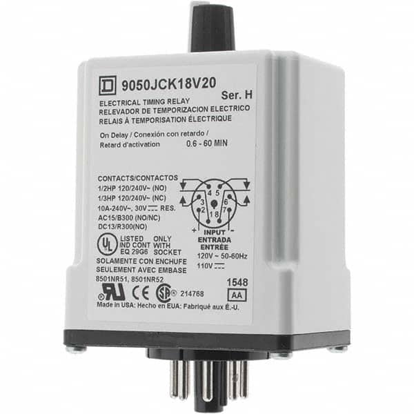 Square D - 0.66 min Delay, DPDT Time Delay Relay - 10 Contact Amp, 110 VDC & 120 VAC - Exact Tooling