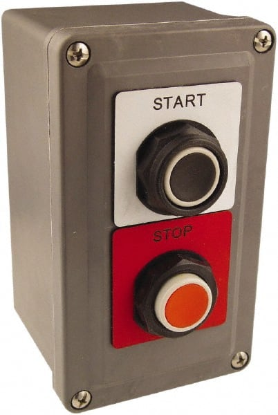 Square D - 2 Operator, Projecting Pushbutton Control Station - Start, Stop (Legend), Momentary Switch, NO/2NC Contact, NEMA 13, 3, 4, 4X - Exact Tooling
