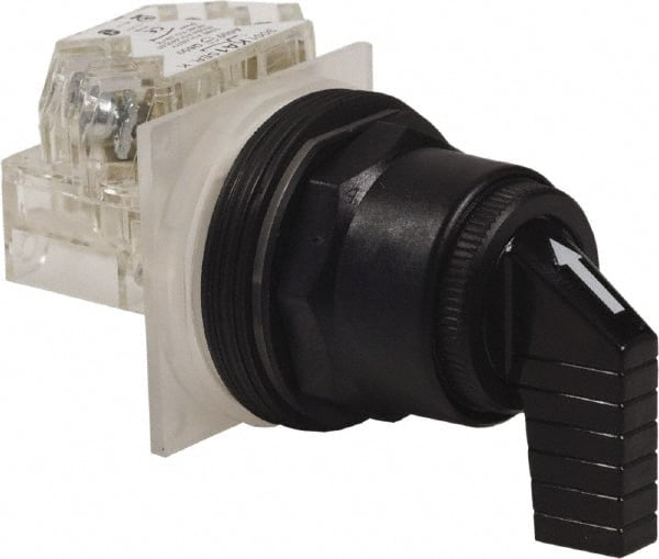 Schneider Electric - 1.18 Inch Mount Hole, 3 Position, Knob and Pushbutton Operated, Selector Switch - Black, Momentary (MO), Anticorrosive, Weatherproof, Dust and Oil Resistant - Exact Tooling