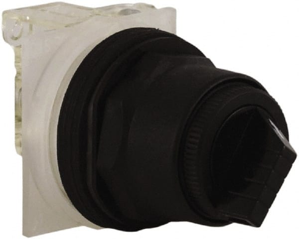 Schneider Electric - 30mm Mount Hole, 2 Position, Knob and Pushbutton Operated, Selector Switch - Black, Maintained (MA), Anticorrosive, Weatherproof, Dust and Oil Resistant - Exact Tooling