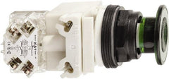 Schneider Electric - 30mm Mount Hole, Extended Straight, Pushbutton Switch with Contact Block - Green Pushbutton, Maintained (MA) - Exact Tooling