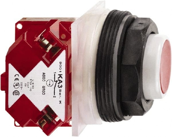 Schneider Electric - 30mm Mount Hole, Extended Straight, Pushbutton Switch with Contact Block - Octagon, Red Pushbutton, Momentary (MO) - Exact Tooling