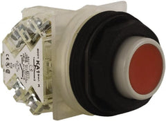 Schneider Electric - 30mm Mount Hole, Extended Straight, Pushbutton Switch with Contact Block - Red Pushbutton, Momentary (MO) - Exact Tooling