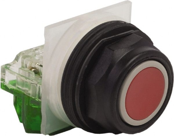 Schneider Electric - 30mm Mount Hole, Extended Straight, Pushbutton Switch with Contact Block - Red Pushbutton, Momentary (MO) - Exact Tooling