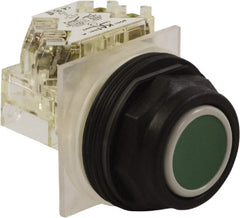 Schneider Electric - 30mm Mount Hole, Flush, Pushbutton Switch with Contact Block - Octagon, Green Pushbutton, Momentary (MO) - Exact Tooling
