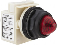 Schneider Electric - 24 VAC/DC Red Lens LED Pilot Light - Round Lens, Screw Clamp Connector, 54mm OAL x 42mm Wide, Vibration Resistant - Exact Tooling