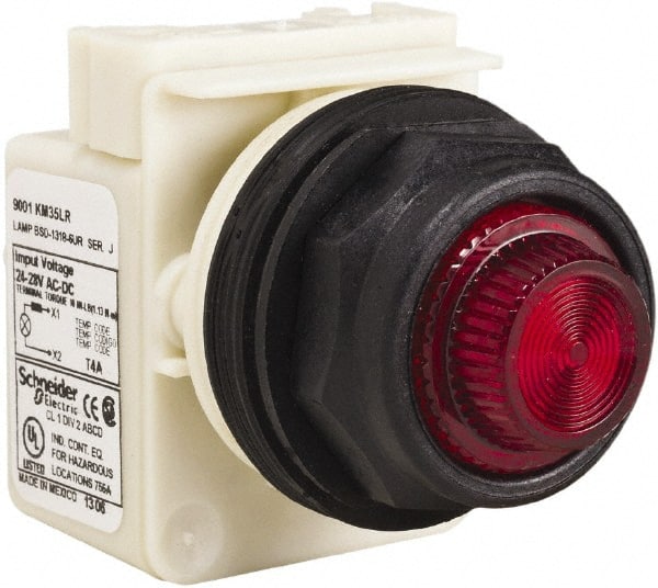Schneider Electric - 24 V, 28 V Red Lens LED Indicating Light - Round Lens, Screw Clamp Connector, Corrosion Resistant, Dust Resistant, Oil Resistant - Exact Tooling