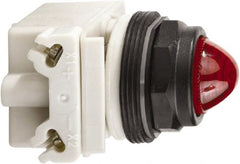 Schneider Electric - 120 VAC/VDC Red Lens Incandescent Pilot Light - Round Lens, Screw Clamp Connector, 54mm OAL x 42mm Wide, Vibration Resistant - Exact Tooling