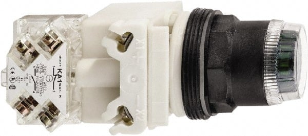 Schneider Electric - 30mm Mount Hole, Extended Straight, Pushbutton Switch with Contact Block - Green Pushbutton, Momentary (MO) - Exact Tooling