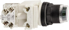 Schneider Electric - 30mm Mount Hole, Extended Straight, Pushbutton Switch with Contact Block - Green Pushbutton, Momentary (MO) - Exact Tooling