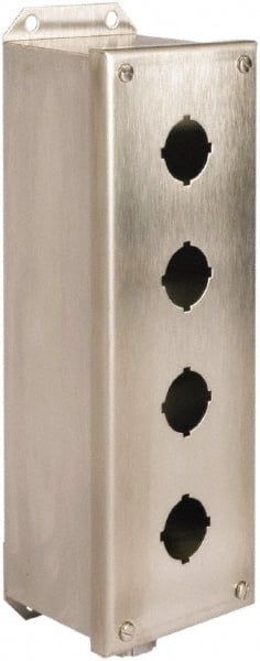 Schneider Electric - 4 Hole, 30mm Hole Diameter, Stainless Steel Pushbutton Switch Enclosure - 1, 3, 4, 12, 4X NEMA Rated - Exact Tooling