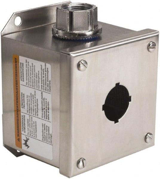 Schneider Electric - 1 Hole, 30mm Hole Diameter, Stainless Steel Pushbutton Switch Enclosure - 1, 3, 4, 12, 4X NEMA Rated - Exact Tooling