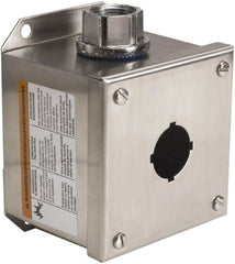 Schneider Electric - 1 Hole, 30mm Hole Diameter, Stainless Steel Pushbutton Switch Enclosure - 1, 3, 4, 12, 4X NEMA Rated - Exact Tooling