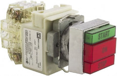 Schneider Electric - 30mm Mount Hole, Pushbutton Switch with Pilot Light - Rectangle, Green and Red Pushbutton, Illuminated, Momentary (MO), Start-On-Stop - Exact Tooling
