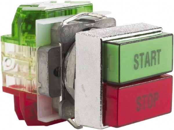 Schneider Electric - 30mm Mount Hole, Pushbutton Switch Only - Rectangle, Green and Red Pushbutton, Nonilluminated, Momentary (MO), On-Off - Exact Tooling