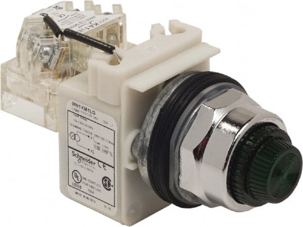 Schneider Electric - 120 VAC Green Lens LED Pilot Light - Round Lens, Screw Clamp Connector - Exact Tooling