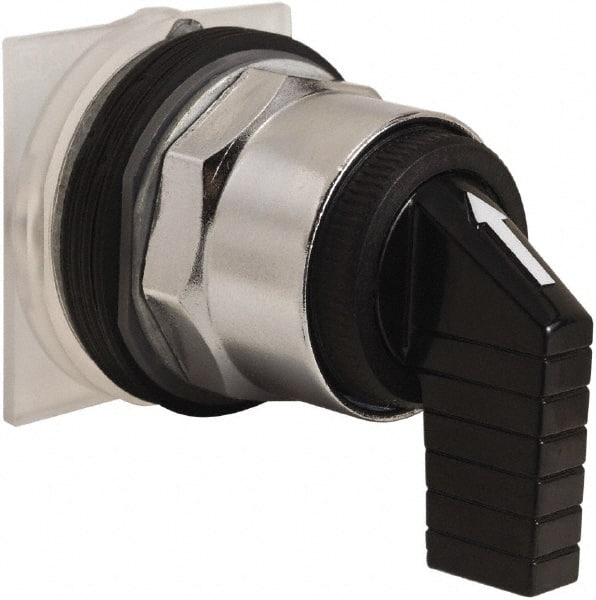 Schneider Electric - 30mm Mount Hole, 3 Position, Knob and Pushbutton Operated, Selector Switch Only - Black, Momentary (MO), without Contact Blocks, Weatherproof and Dust and Oil Resistant - Exact Tooling
