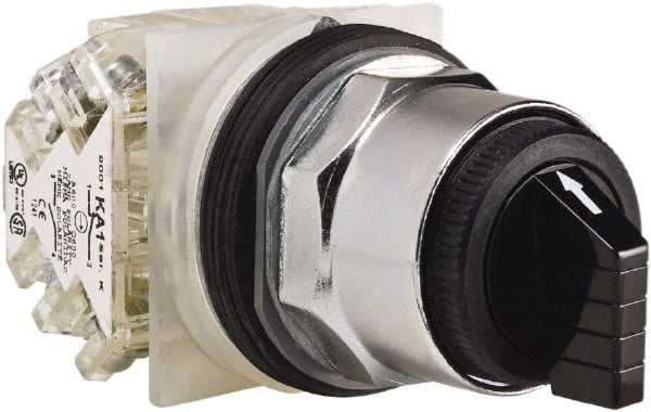 Schneider Electric - 1.18 Inch Mount Hole, 3 Position, Knob and Pushbutton Operated, Selector Switch - Black, Maintained (MA), 2NO/2NC, Weatherproof and Dust and Oil Resistant - Exact Tooling