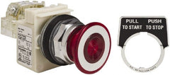 Schneider Electric - 30mm Mount Hole, Extended Straight, Pushbutton Switch with Contact Block - Red Pushbutton, Maintained (MA) - Exact Tooling