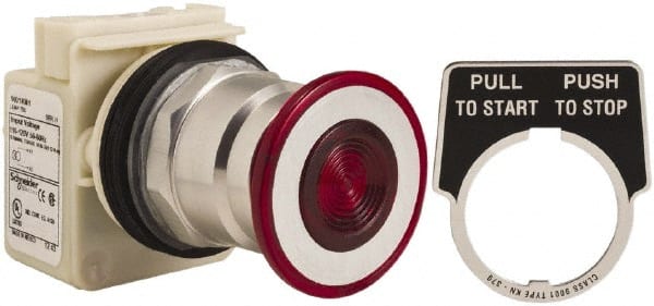 Schneider Electric - 30mm Mount Hole, Extended Straight, Pushbutton Switch Only - Round, Red Pushbutton, Maintained (MA), Momentary (MO), Weatherproof, Dust and Oil Resistant - Exact Tooling