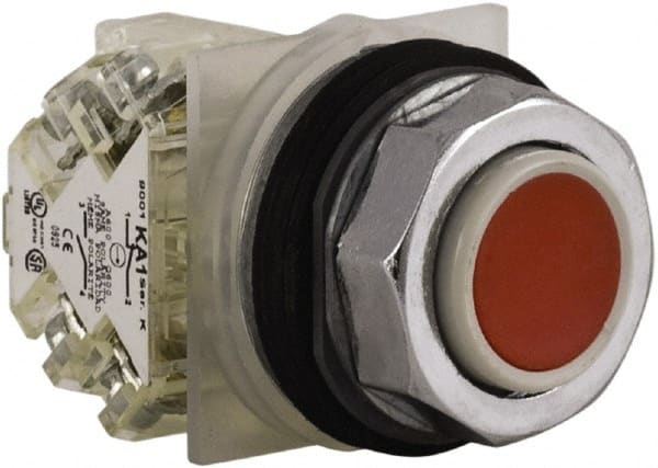 Schneider Electric - 30mm Mount Hole, Extended Straight, Pushbutton Switch with Contact Block - Red Pushbutton, Momentary (MO) - Exact Tooling