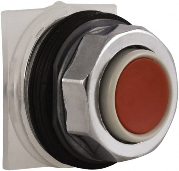 Schneider Electric - 30mm Mount Hole, Extended Straight, Pushbutton Switch Only - Round, Red Pushbutton, Momentary (MO), Weatherproof, Dust and Oil Resistant - Exact Tooling
